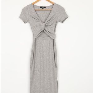 Style Twist Heather Grey Twist Front Cutout Midi Dress
